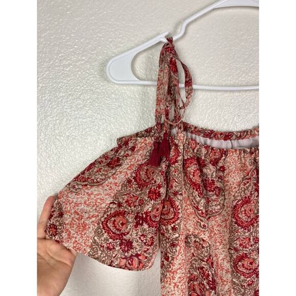 Madewell Silk Dress Medium Pink Red Paisley Off Shoulder Cold Shoulder Paisley - Picture 5 of 10
